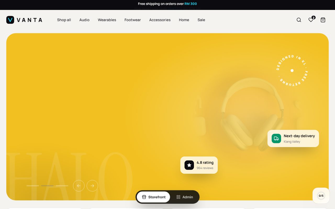 Vanta Commerce live demo screen