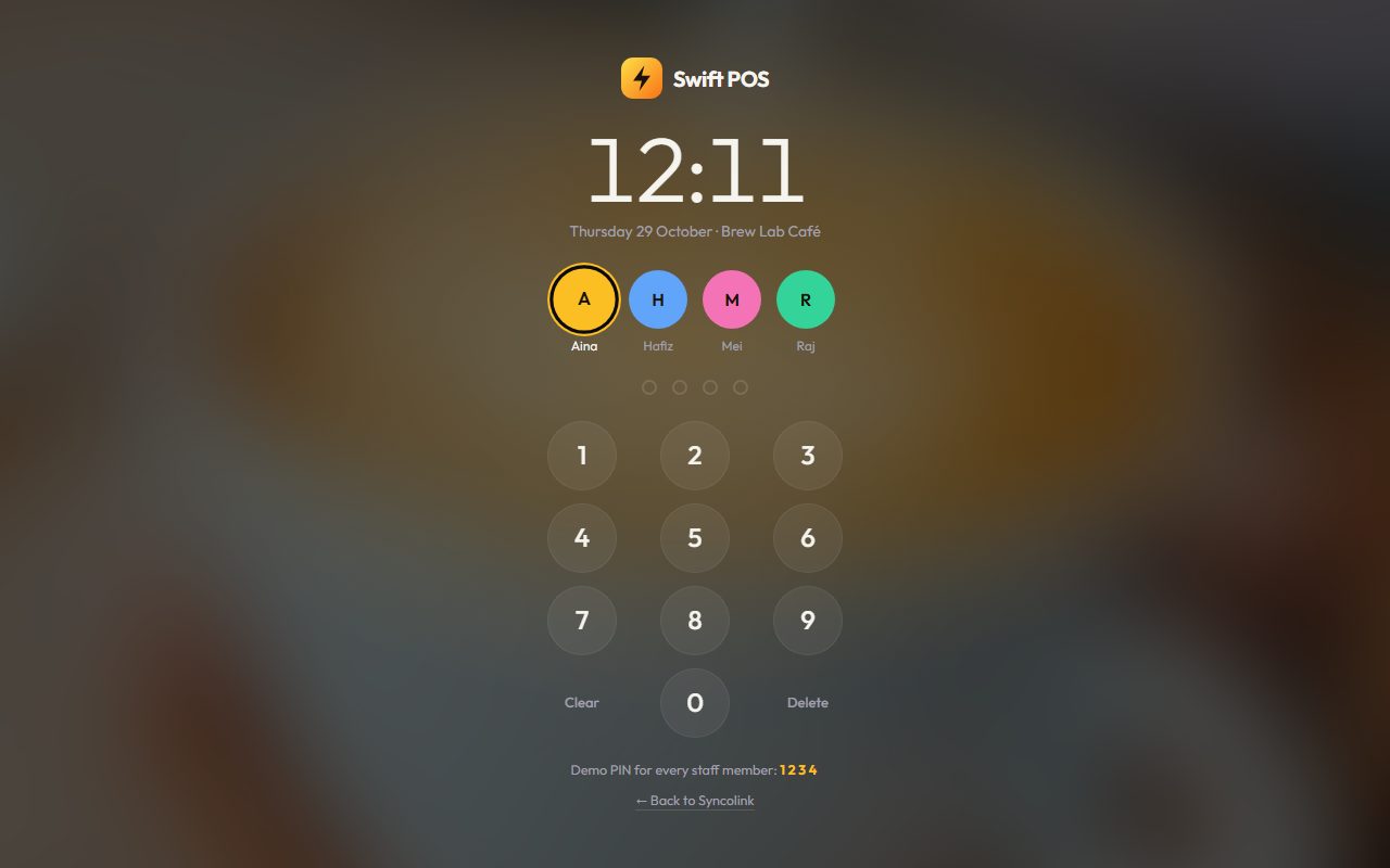 Swift POS live demo screen