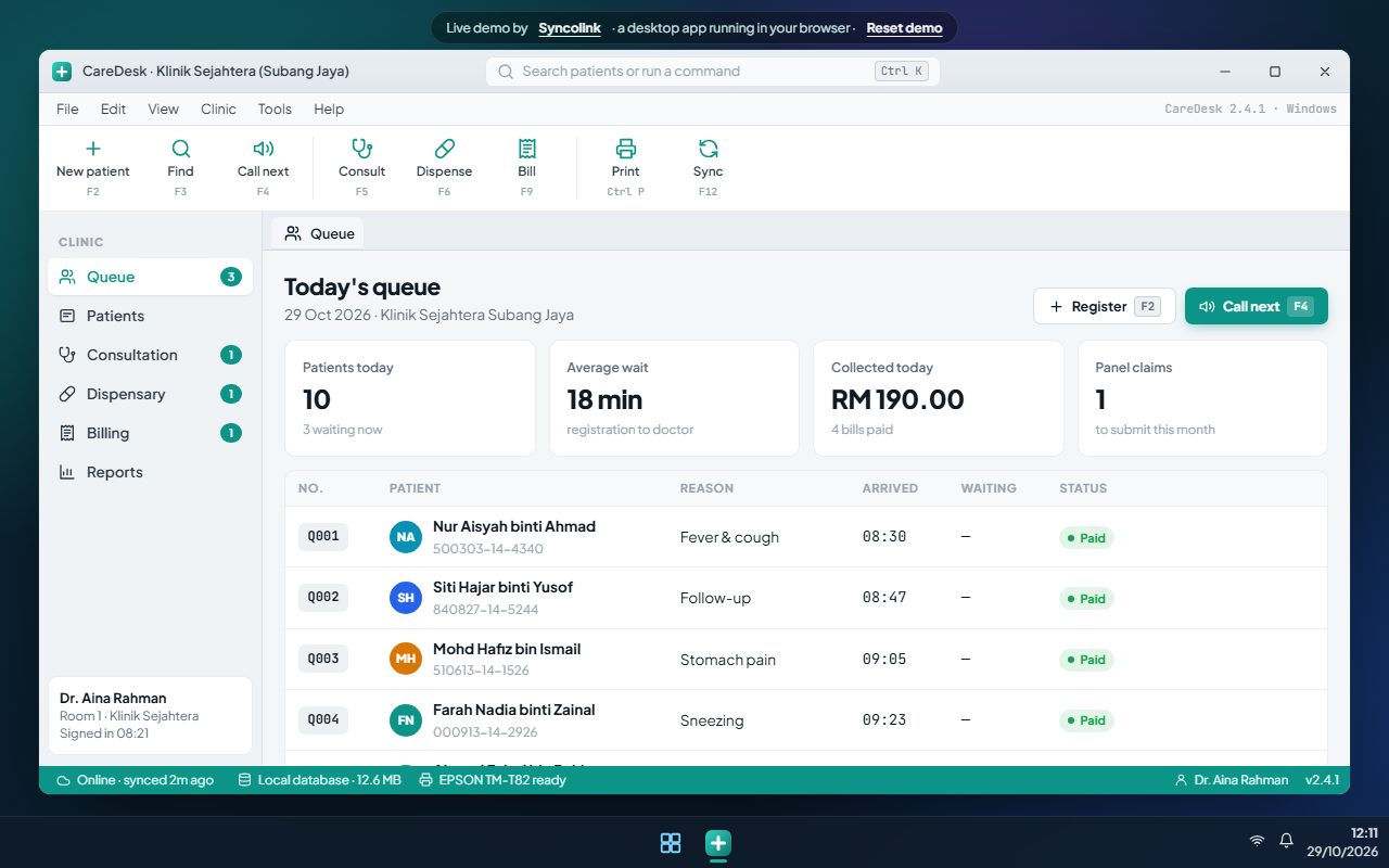 CareDesk live demo screen
